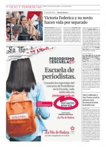 1. Anuncio de reportaje elaborado por participantes del concurso "Periodismo en la Escuela" en La Voz de la Escuela - Patrocinador: Norvento