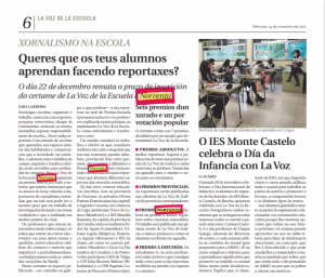 4. Noticia publicada en La Voz de la Escuela con información relacionada con el concurso La Voz de la Escuela - Patrocinador: Norvento.
