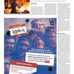2. Anuncio convocatoria concurso "Galicia, auga, literatura e rap" en La Voz de Galicia -   Patrocinador: ViAQUA