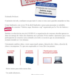 3. Acción emailing concurso "Galicia, auga, literatura e rap" en La Voz de Galicia - Patrocinador: ViAQUA