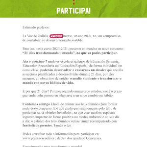 7. Emailing Concurso "21 días transformando el mundo" en La Voz de Galicia - Patrocinador: ViAQUA