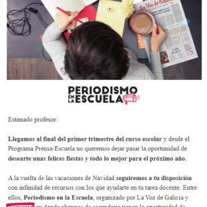 5. Primera parte del emailing del concurso "Periodismo en la Escuela" - Patrocinador Norvento