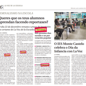 8. Noticia publicada en La Voz de la Escuela con información relacionada con el concurso “Periodismo en la Escuela” - Patrocinador: Norvento.